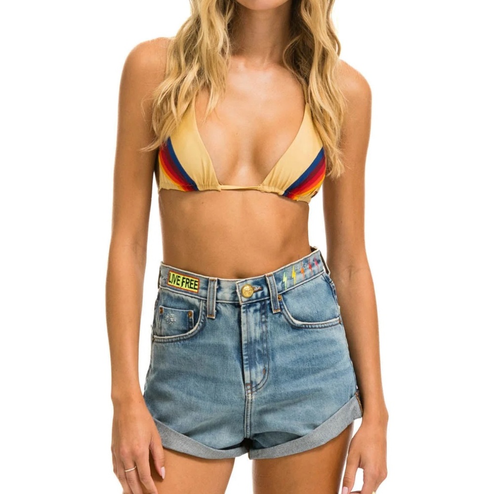 Aviator Nation hi rise rocker live free bolt jean shorts - vintage